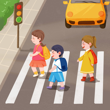 小学生红绿灯安全过马路安全教育