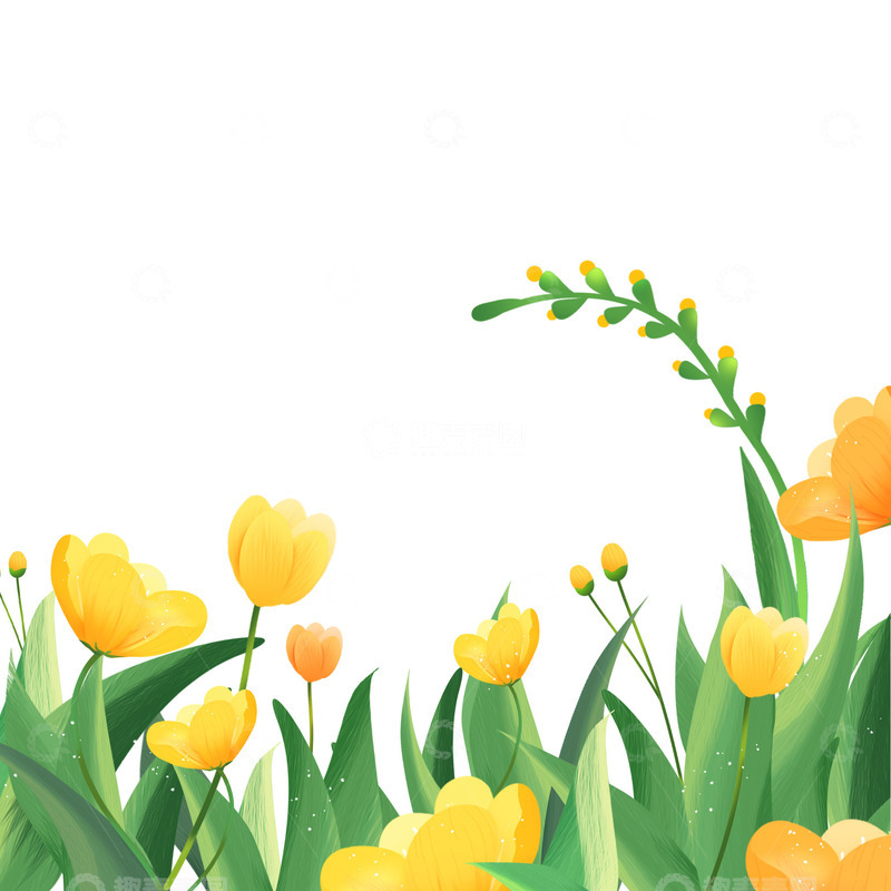 源文件下载【趣麦麦图】-文艺小清新春季花草植物装饰底部背景边框