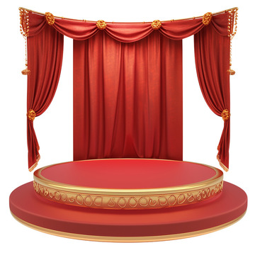 红色幕布的展台