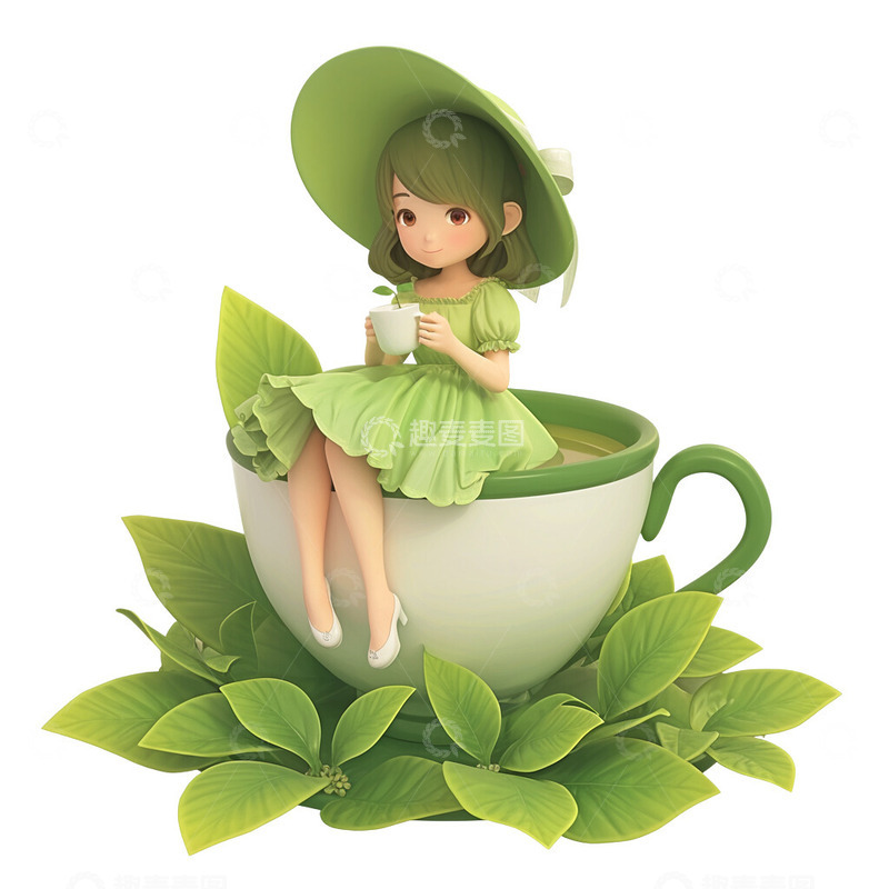 高清大图下载【趣麦麦图】喝茶的女孩子3D