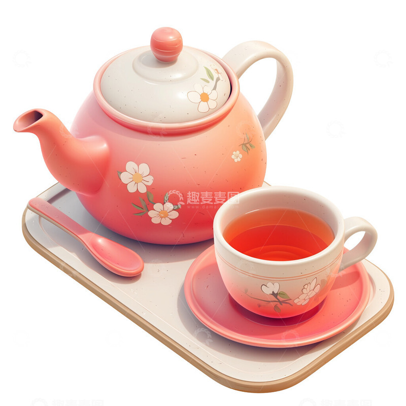 高清大图下载【趣麦麦图】红色的茶具茶叶喝茶