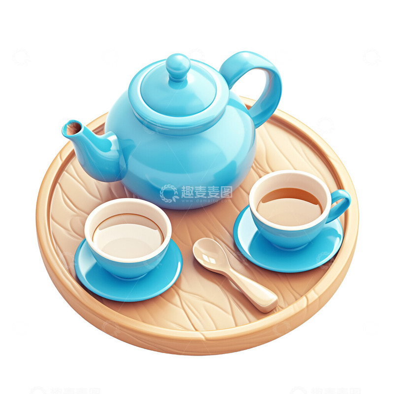 高清大图下载【趣麦麦图】蓝色的茶具茶叶喝茶