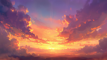 手绘红色梦幻天空美景场景banner