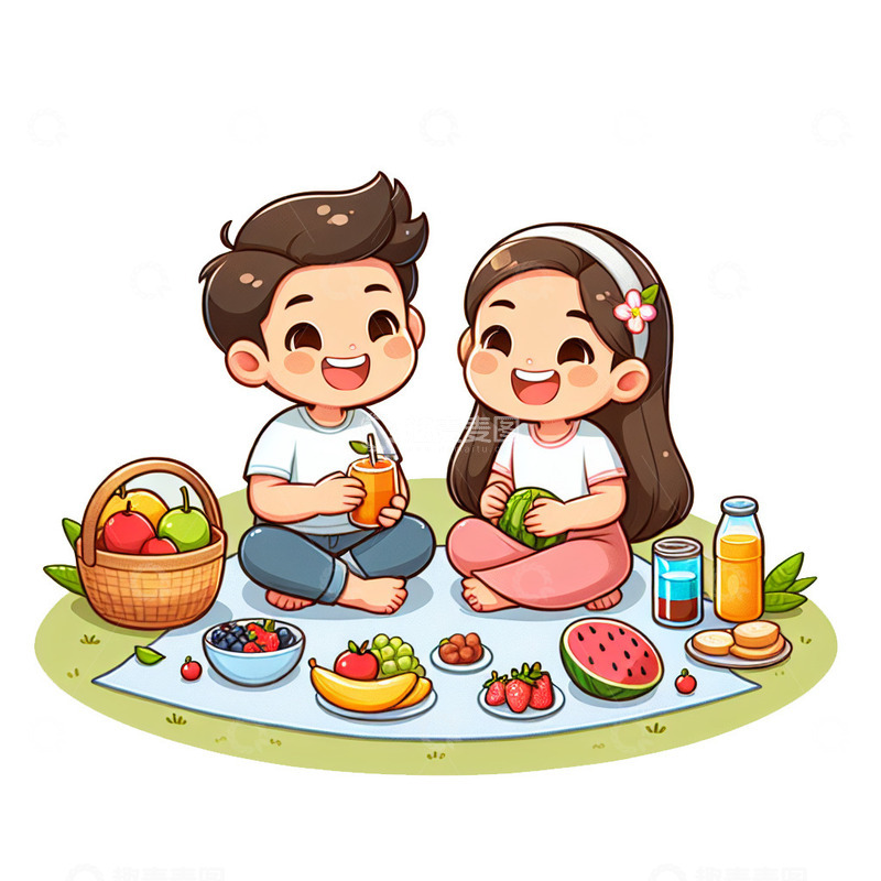 郊游野餐卡通素材