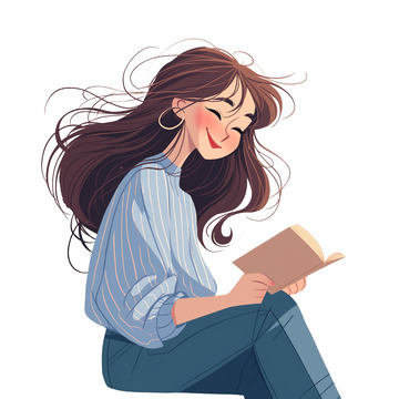 微笑阅读的女性