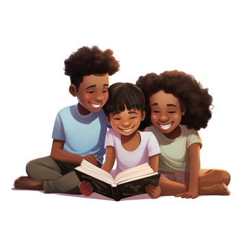 一起阅读的孩子们卡通插画