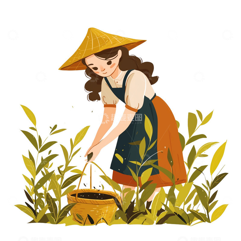 高清大图下载【趣麦麦图】采茶的女孩子插画