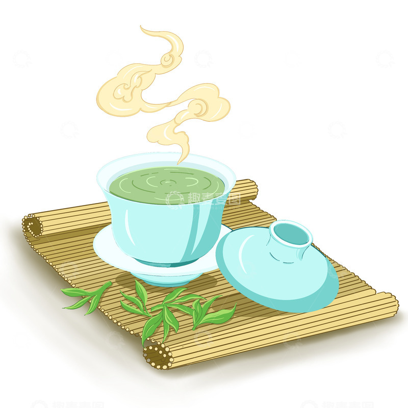 源文件下载【趣麦麦图】茶杯泡茶茶具茶叶品茶手绘卡通