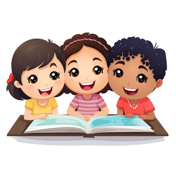 在阅读的儿童卡通儿童插画