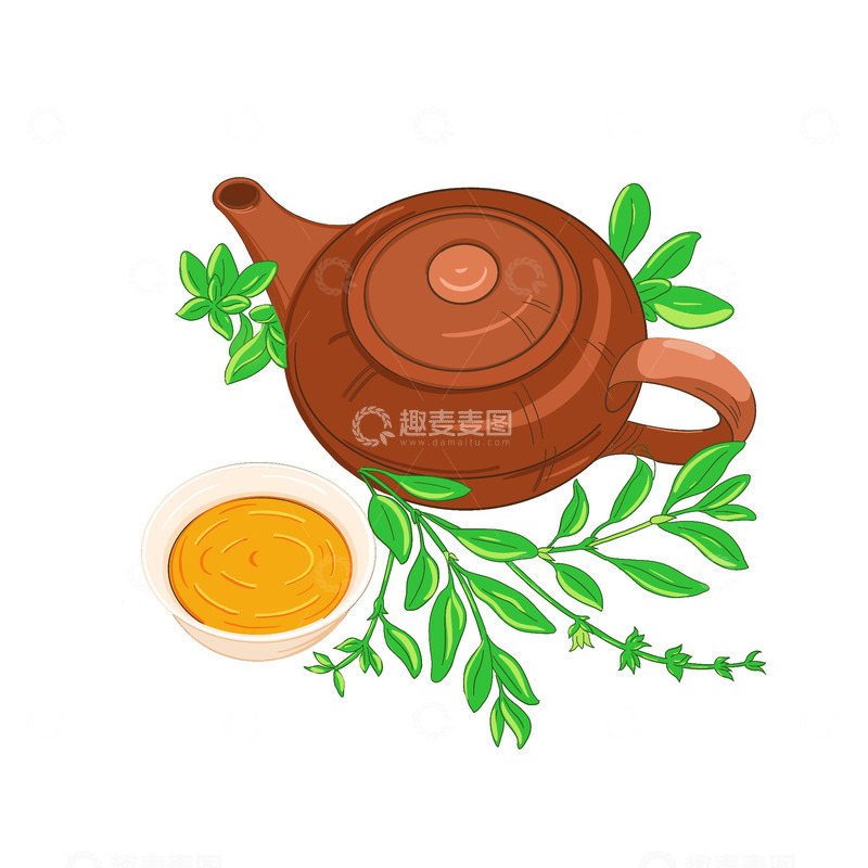 源文件下载【趣麦麦图】茶壶茶杯茶叶手绘卡通茶具