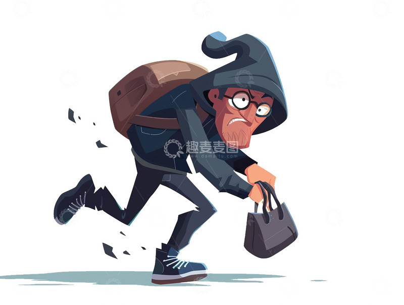 高清大图下载【趣麦麦图】慌张逃脱的小偷