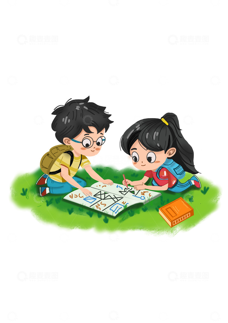 儿童读书场景插画