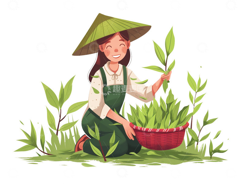 高清大图下载【趣麦麦图】在采春茶的采茶女