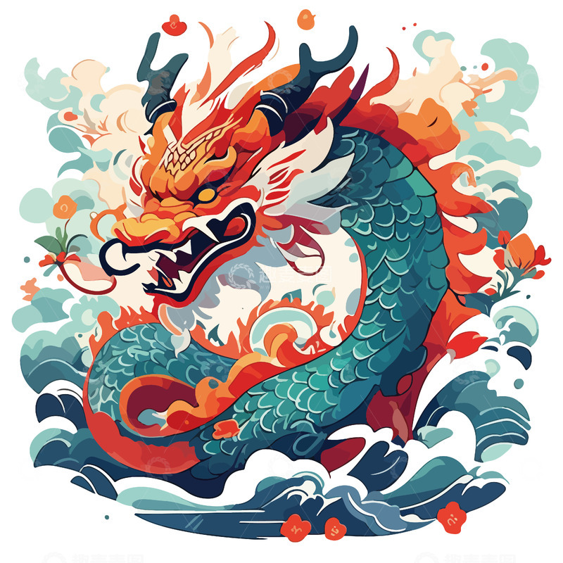 源文件下载【趣麦麦图】龙扁平风插画简约