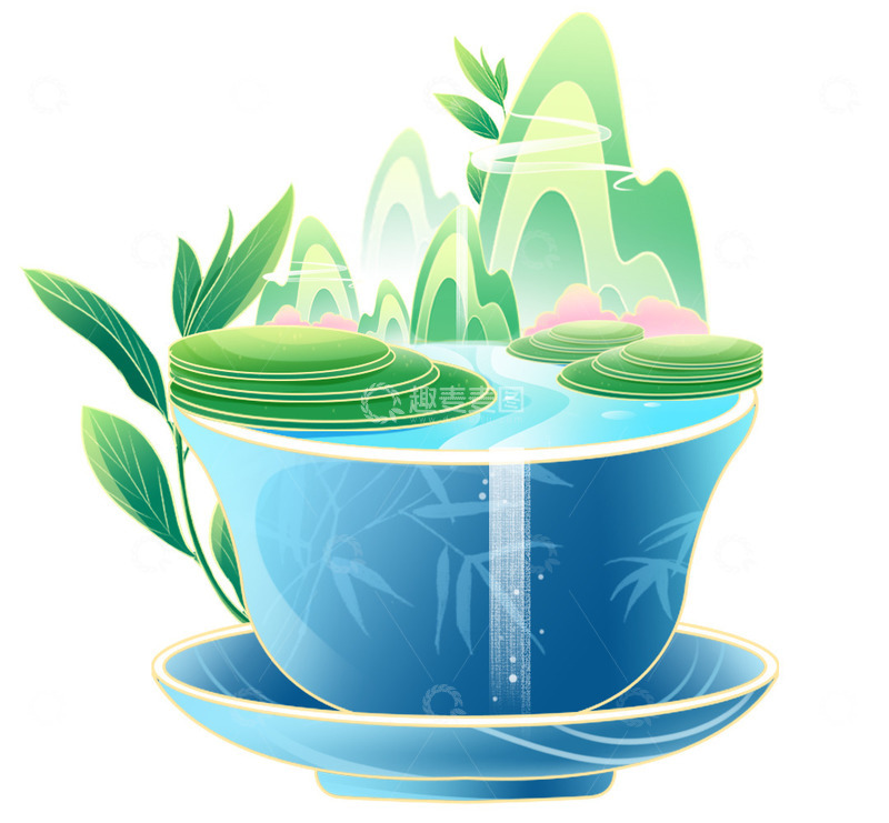 源文件下载【趣麦麦图】春天春茶国潮茶文化茶山水