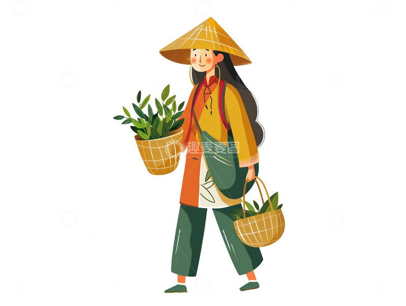 高清大图下载【趣麦麦图】采茶女人物形象