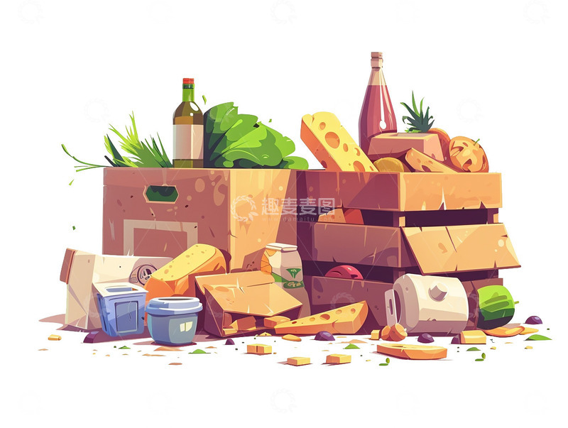 高清大图下载【趣麦麦图】厨余垃圾环保卡通插画