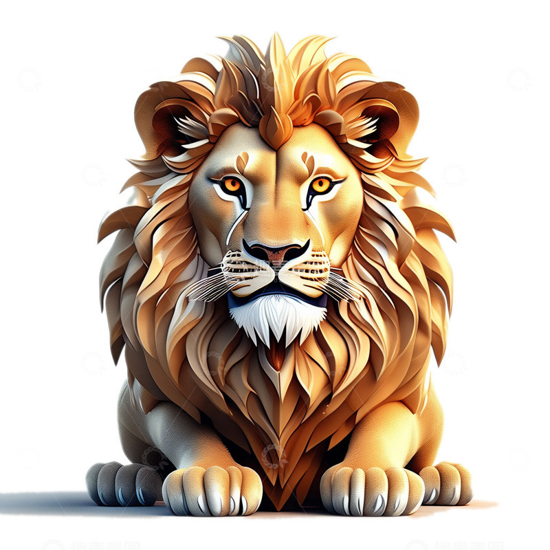 源文件下载【趣麦麦图】3D几何狮子写实插画