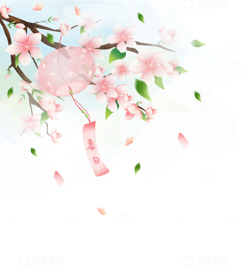 源文件下载【趣麦麦图】春天粉色浪漫春季樱花桃花漂浮装饰手绘元素