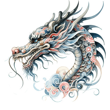 中国龙水彩手绘风格素材