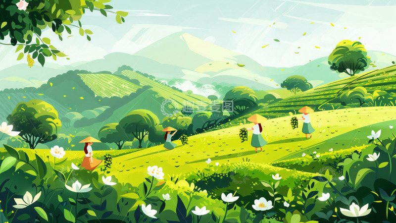 源文件下载【趣麦麦图】春茶人物-茶园