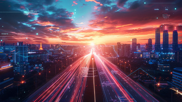 科技感几何未来城市矢量图