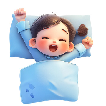 可爱的女孩子在床上伸懒腰