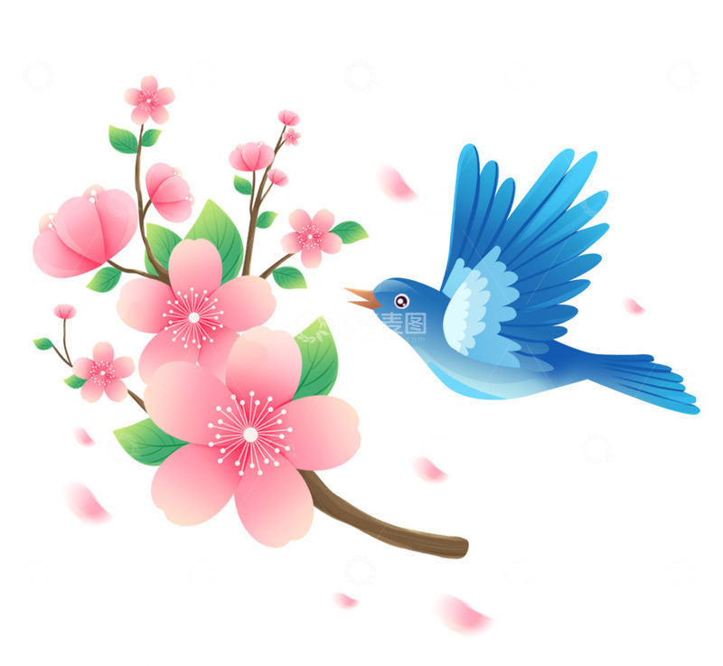 春天花朵燕子手绘卡通元素