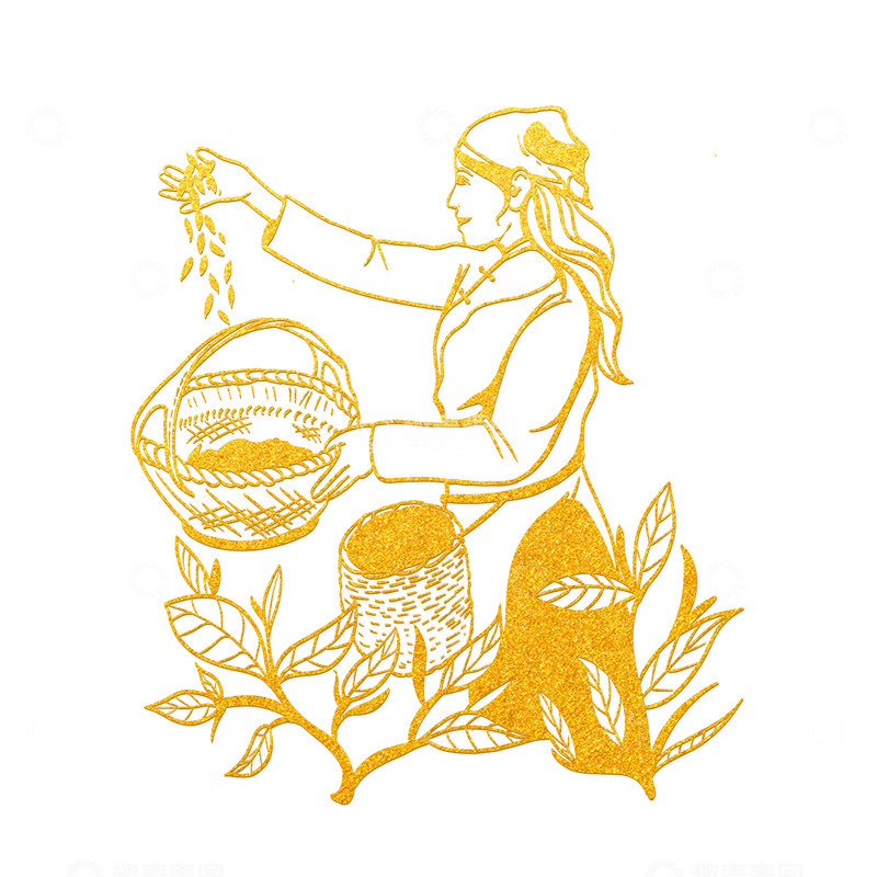 源文件下载【趣麦麦图】春季采茶描金插画