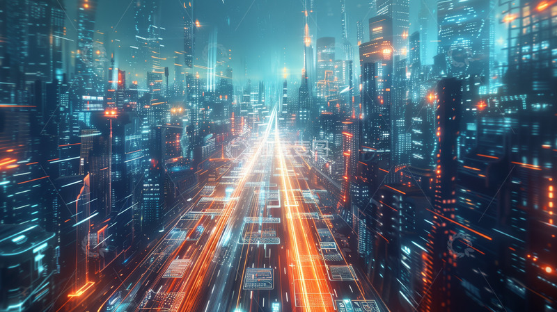 高清大图下载【趣麦麦图】未来城市科技线条背景