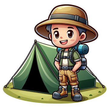 野外露营卡通人物素材