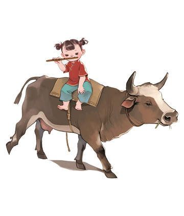 牧童手绘插画素材