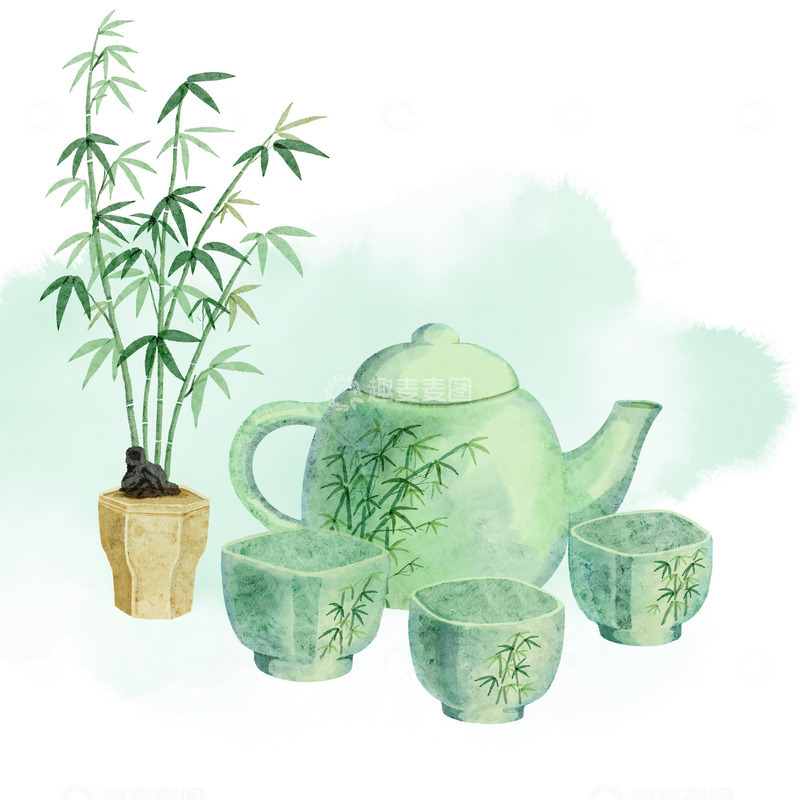 源文件下载【趣麦麦图】水彩风茶具茶杯元素