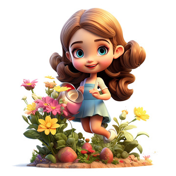 3D立体女孩花朵小雏菊卷发3