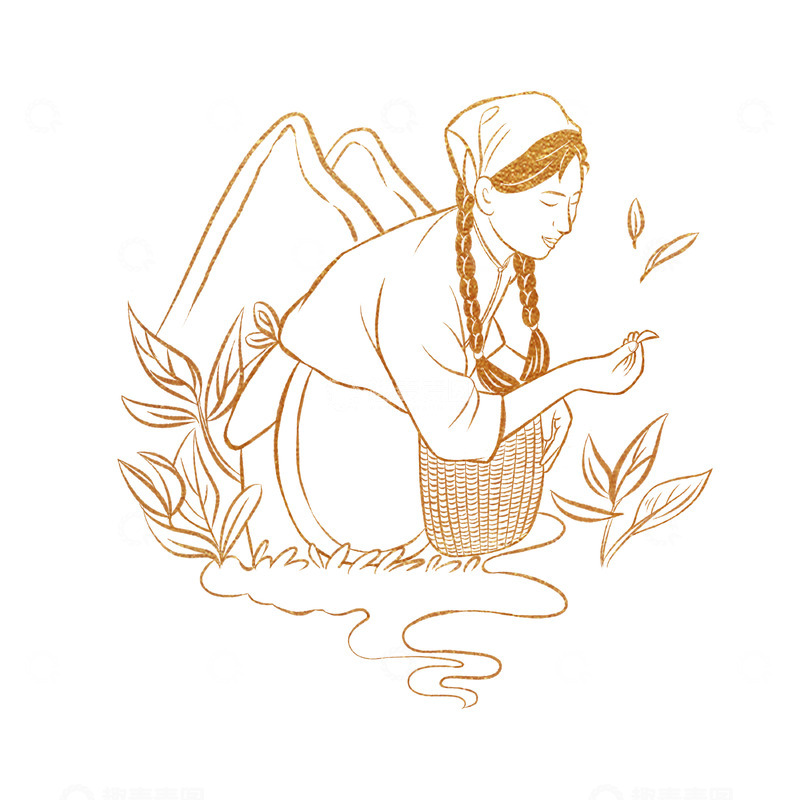 源文件下载【趣麦麦图】春天茶山采茶女孩