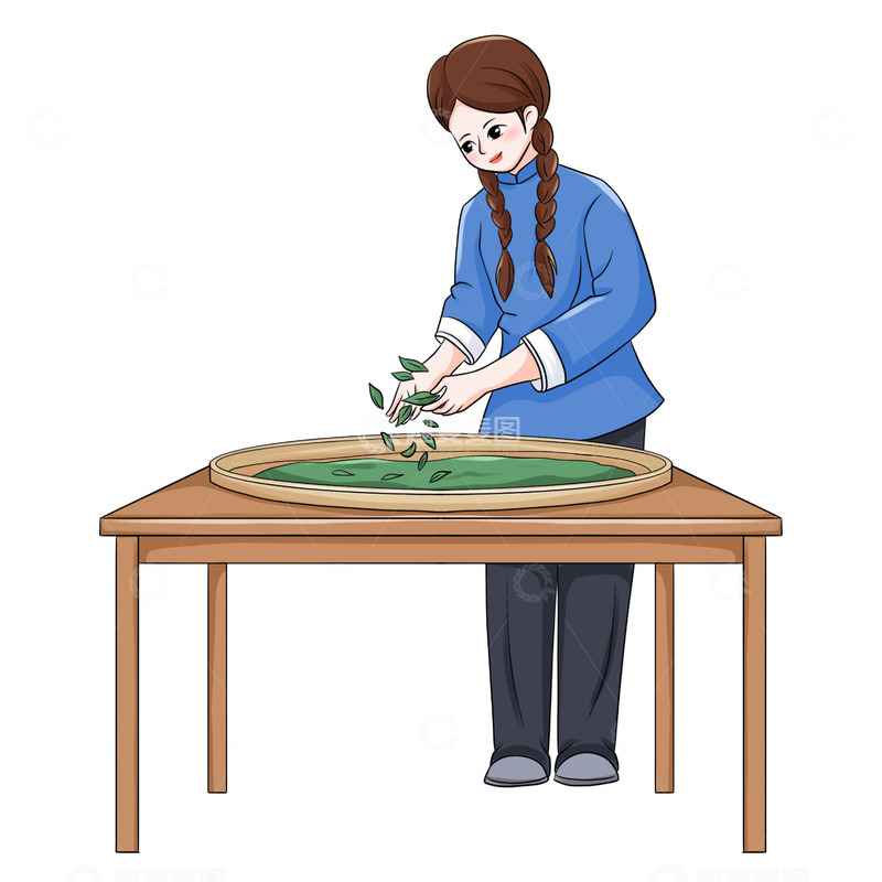 源文件下载【趣麦麦图】制茶场景晒茶制茶茶文化插画元素