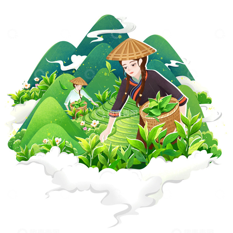 源文件下载【趣麦麦图】春茶茶园茶文化采茶女