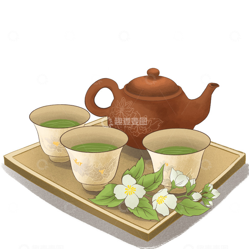 源文件下载【趣麦麦图】茶杯茶具茉莉花茶