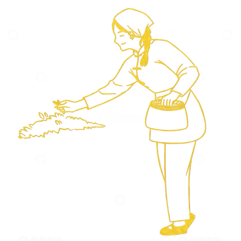源文件下载【趣麦麦图】采茶女孩烫金勾线人物元素