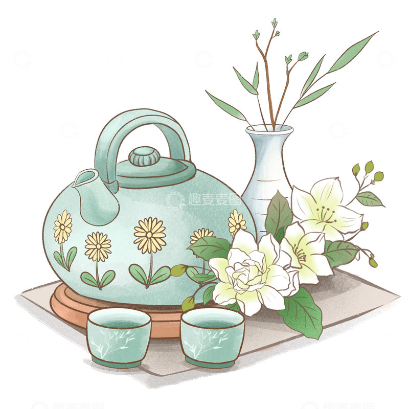 源文件下载【趣麦麦图】茶杯茶具花瓶