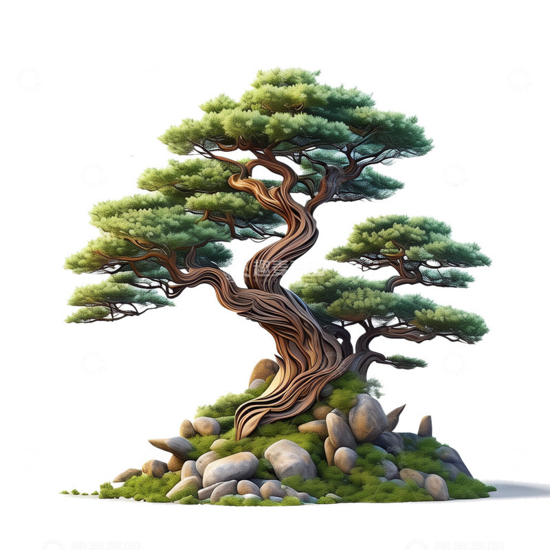 源文件下载【趣麦麦图】3D立体柏树中国风3