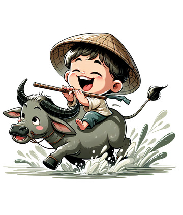 欢快的牧童手绘卡通素材