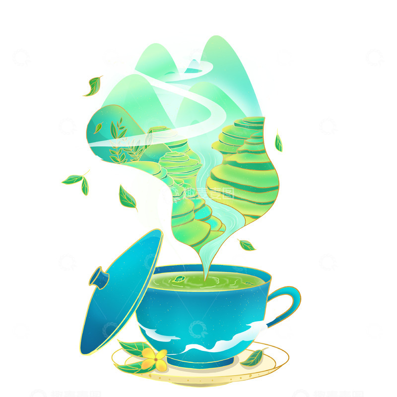 源文件下载【趣麦麦图】手绘茶文化茶杯茶山