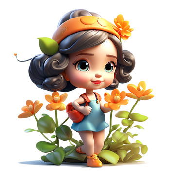 3D立体女孩花朵小雏菊卷发