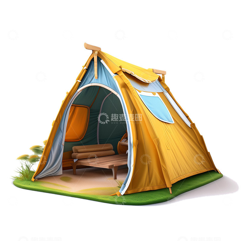 源文件下载【趣麦麦图】-3D立体帐篷露营3