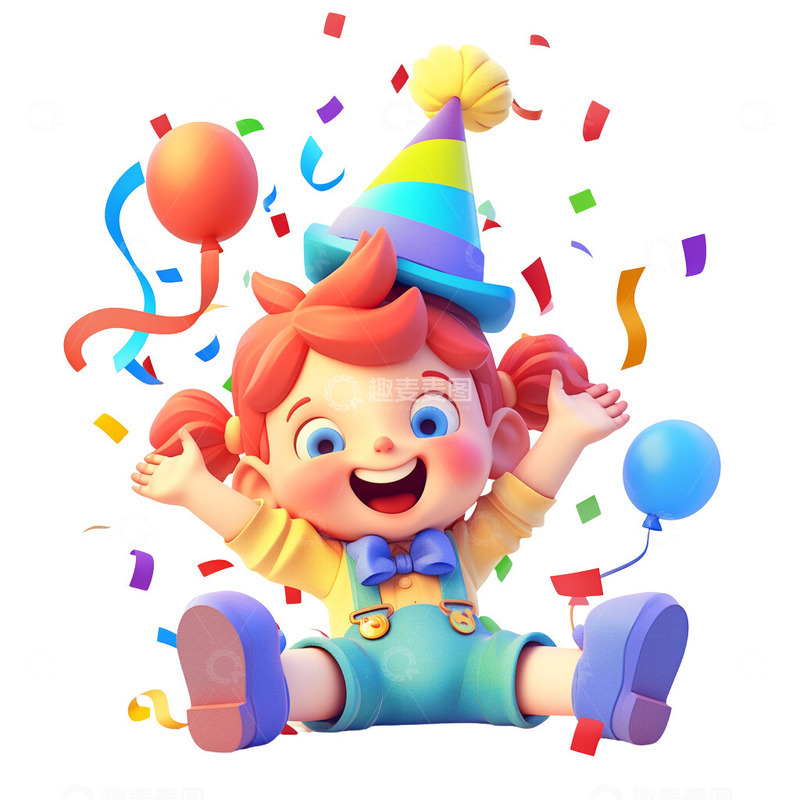 高清大图下载【趣麦麦图】3D立体节日庆祝小孩插画