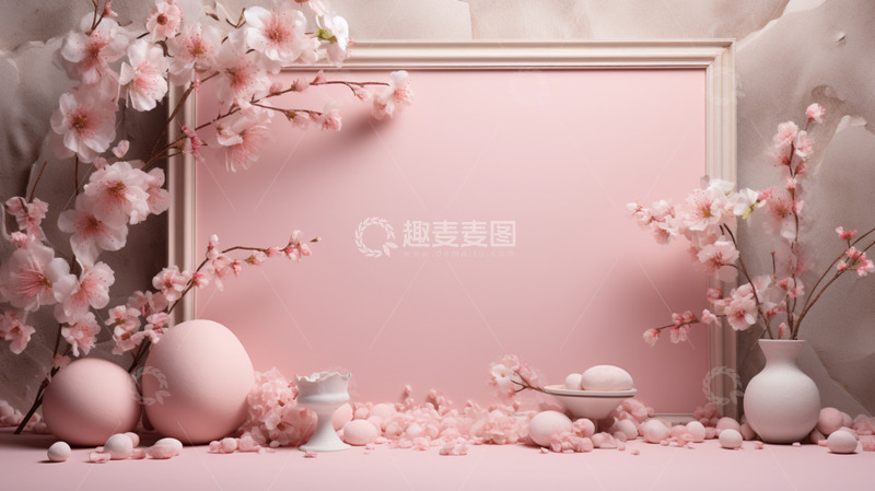 高清大图下载【趣麦麦图】春天桃花展板中国风粉色
