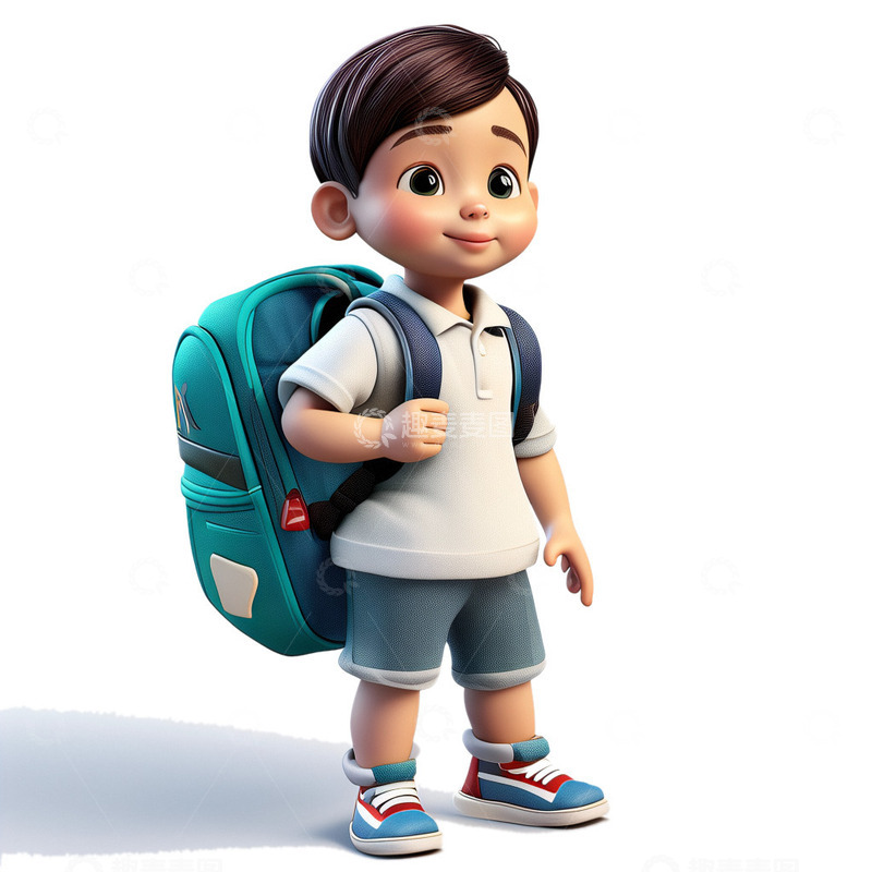源文件下载【趣麦麦图】3D立体男孩背书包插画4