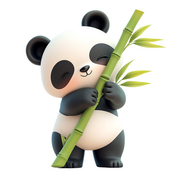 可爱的熊猫抱着竹子