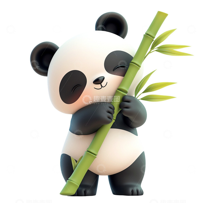 高清大图下载【趣麦麦图】可爱的熊猫抱着竹子